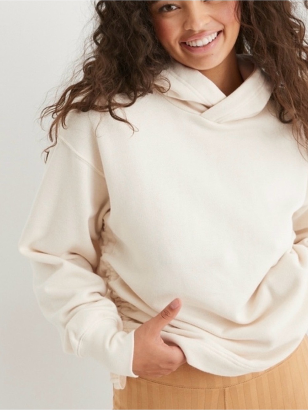 aerie Side Ruched Hoodie Pullover Sweatshirt